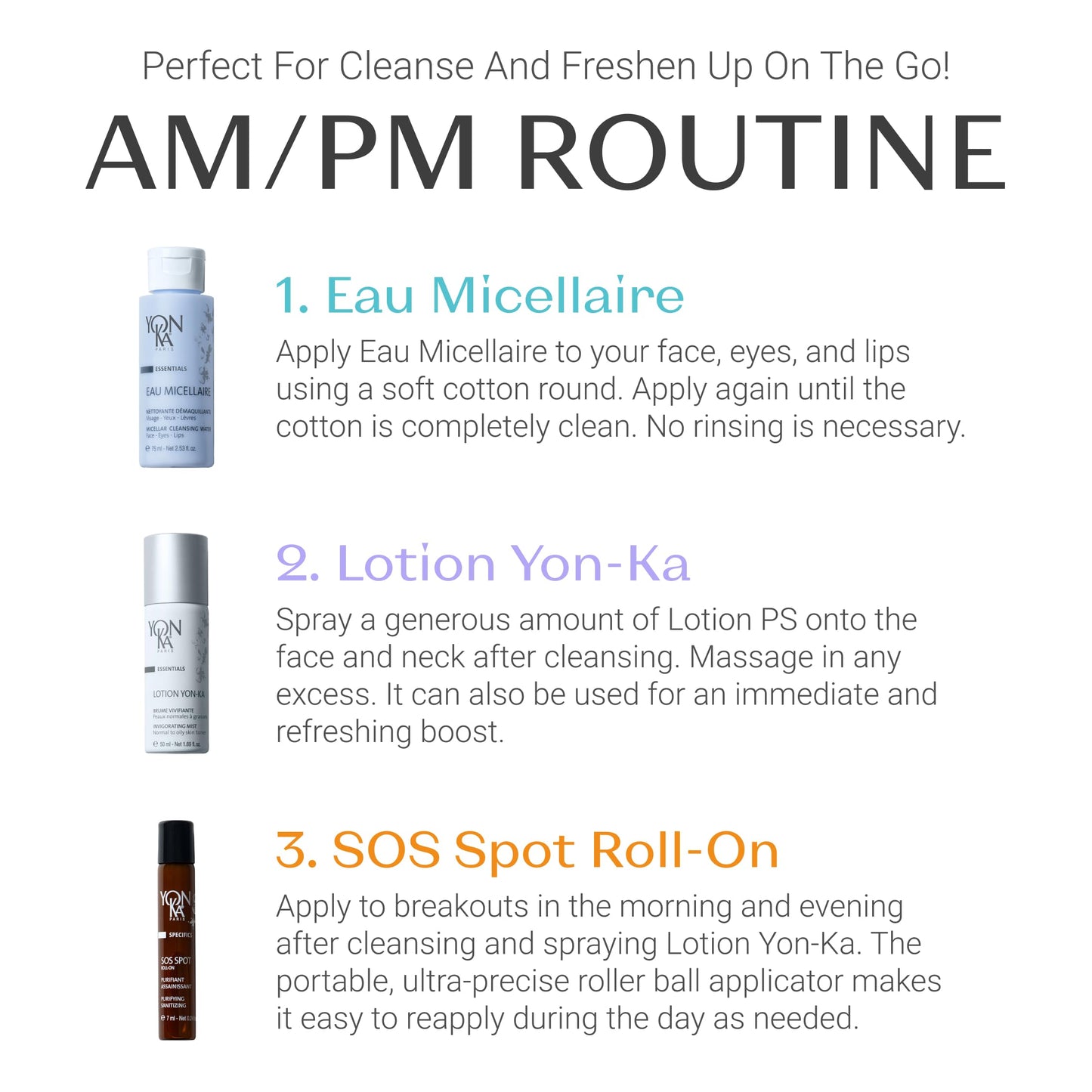 Yon-Ka Purity Travel Set, SOS Spot Roll-On, Eau Micellaire & Lotion Toner