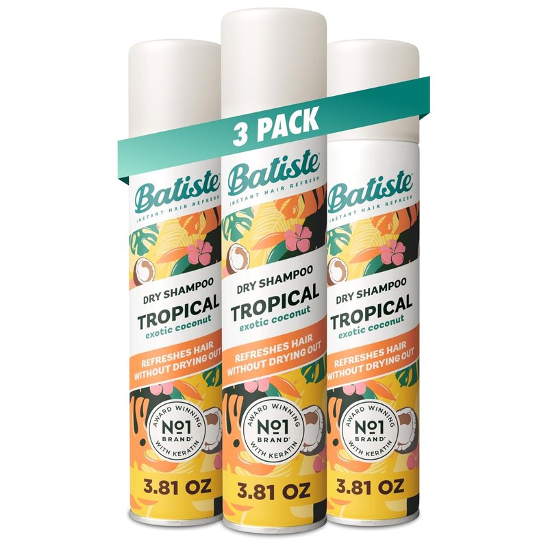 Batiste Tropical Dry Shampoo - Waterless Formula for Fresh Hair | 3.81oz, 3 Pack
