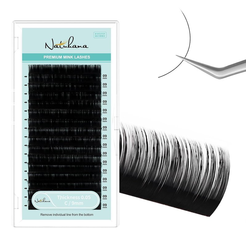 Classic Volume Eyelash Extensions - 0.05mm C Curl Soft Individual Lashes | 9mm Length, 16 Rows for Professionals