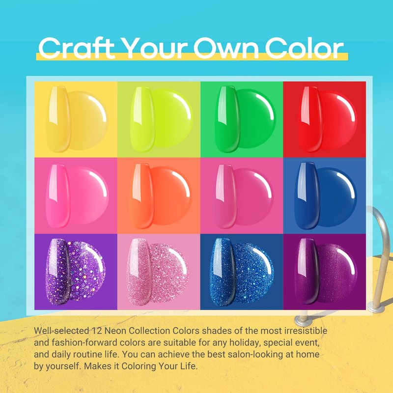 Modelones Gel Nail Polish Kit with U V Light, 12 Colors Neon Red Pink Rainbow Nail Gel Kit with 48W Nail Lamp Gel Base Top Coat Nail Art Glitter Rhinestone Gems DIY Starter Manicure Christmas Gift