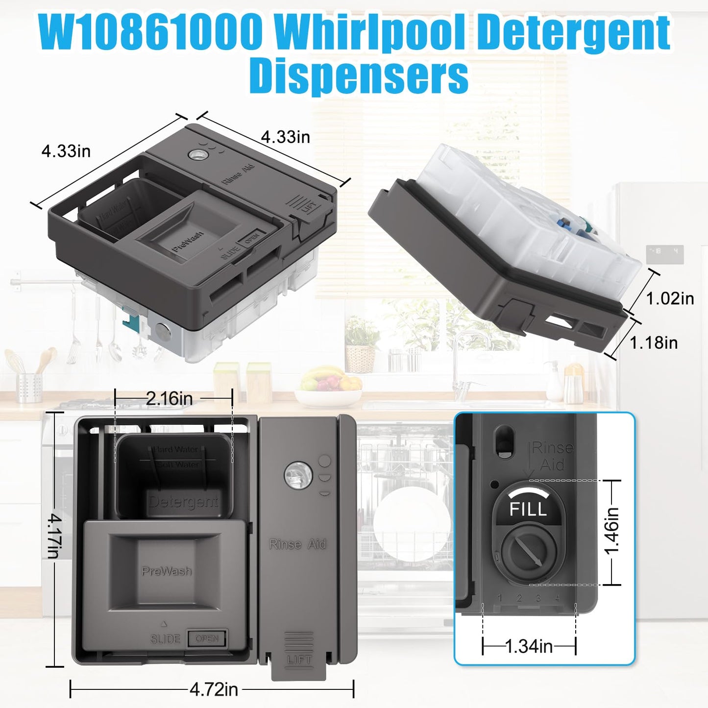 UPGRADED W10861000 W10620296 Dishwasher Detergent Dispenser WDT750SAHZ0 WDT970SAHZ0 Whirlpool Maytag KitchenAid Dishwasher Detergent Dispenser WDT730PAHZ0 Soap Dishwasher Dispenser Replacement Parts