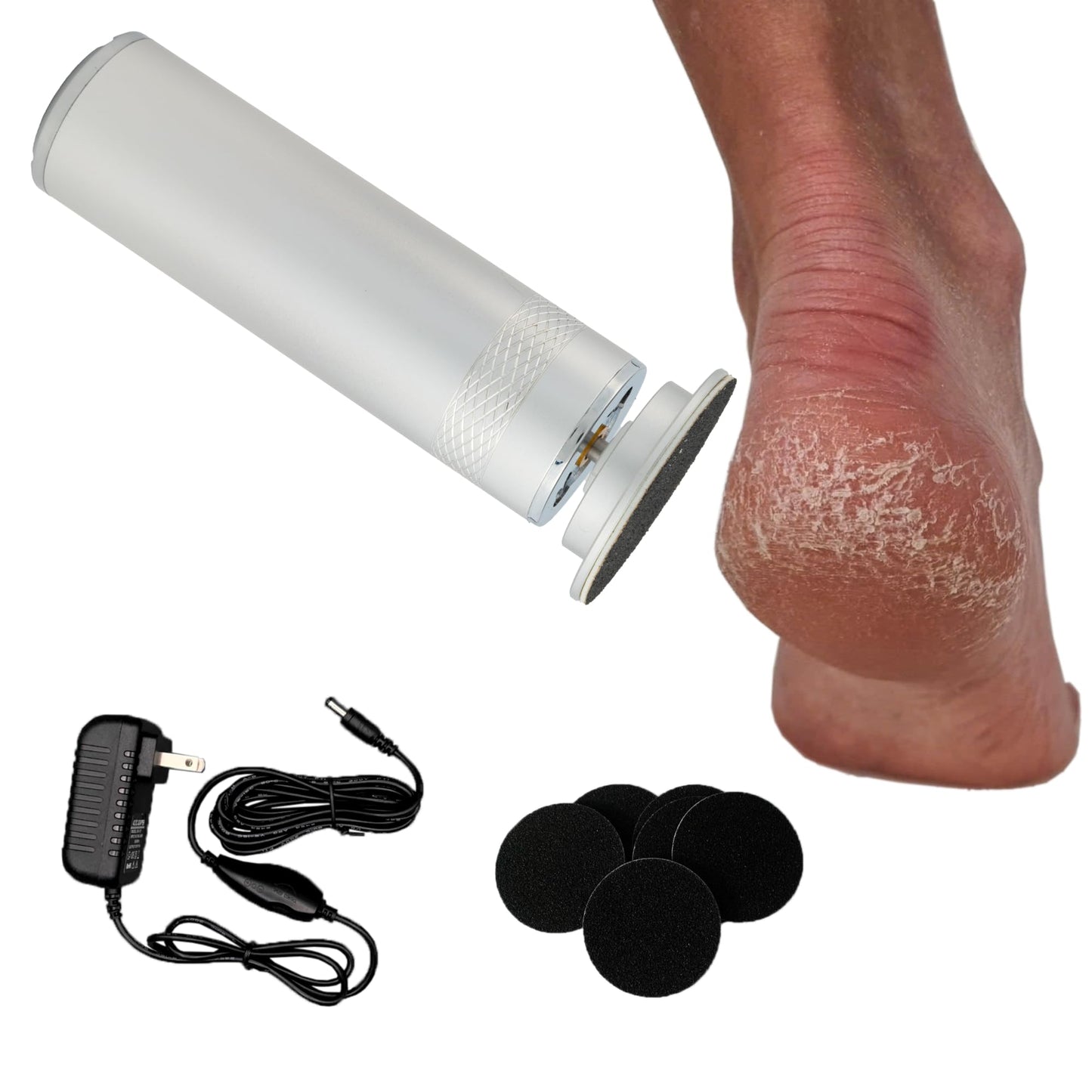 High Power Electric Foot Callus Remover, 2026 Upgrade with 100-inch Extra-Long Cord and 60 Replaceable Sandpaper Discs, Electric Foot File for Cracked Heels and Dead Skin, Silver