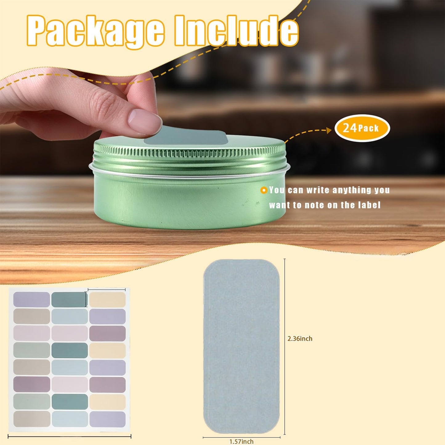 Aluminum Tins - 4oz Round Containers with Lids for Salves, Spices & Lotion Bars | 24 Pack - Pale Green