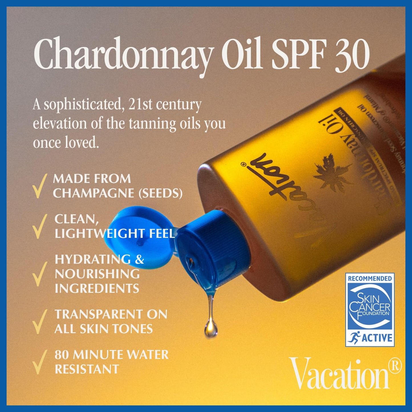 Vacation Chardonnay Oil SPF 30 Sunscreen Oil and Air Freshener Bundle, 3.4 Fluid Ounces - Hydrating, Lightweight, Reef Safe, Transparent on All Skin Tones, Tanning Glow, Vegan