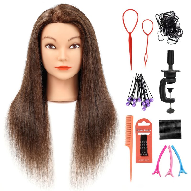 SOPHIRE 20-22 Inch Real Human Hair Mannequin Head - Hairdressers' Training & Cosmetology Doll | Dark Brown