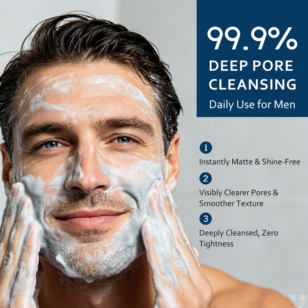 baishilan Men's Oil Control Face Wash, Exfoliating Face Wash Deeply Cleanses to Unclog Pores， Amino Acid Facial Cleanser, Daily Skincare for Men, Suitable for Oily & Sensitive Skin 4.23 Fl Oz
