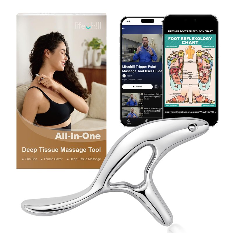 lifechill Trigger Point Massage Tool for Deep Tissue Massage & Gua Sha, HSA Muscle Scraper Tool for Full Body Pain Relief, FSA Eligible Items Thumb Saver Acupressure Tool, Fathers Day Dad Gifts