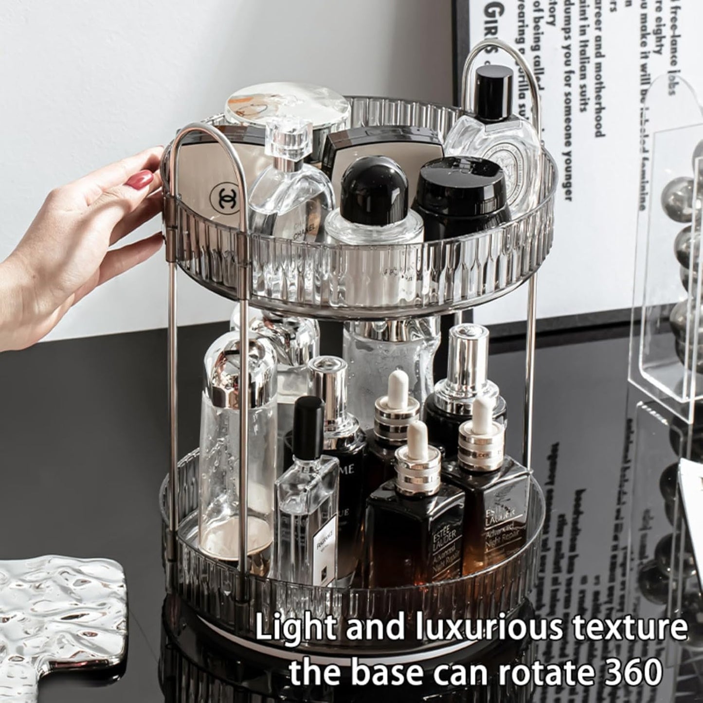 Transparent Rotating Storage Rack - Modern Multifunctional Double-Layer Organizer for Skin Care Products | Large Capacity, Dust-Proof