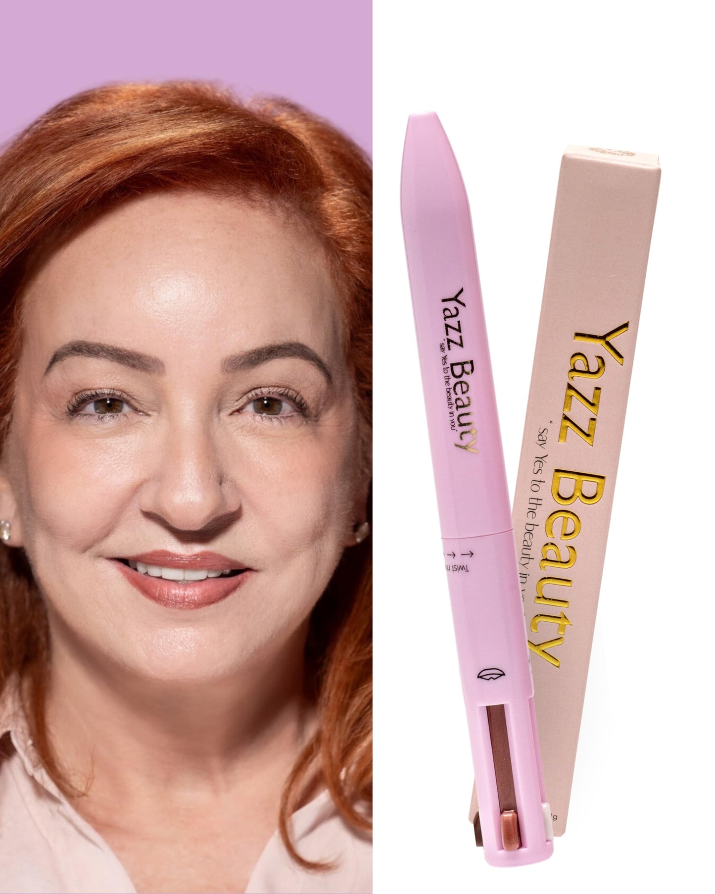 YazzBeauty - 4 in 1 Makeup Touch Up Pen with Brown Mauve Lip Liner, Black Eyeliner, Dark Brown Eyebrow Pencil, and Champagne Gold Highlighter, Compact Beauty Pen, Smudge Proof, Vegan, Cruelty-Free