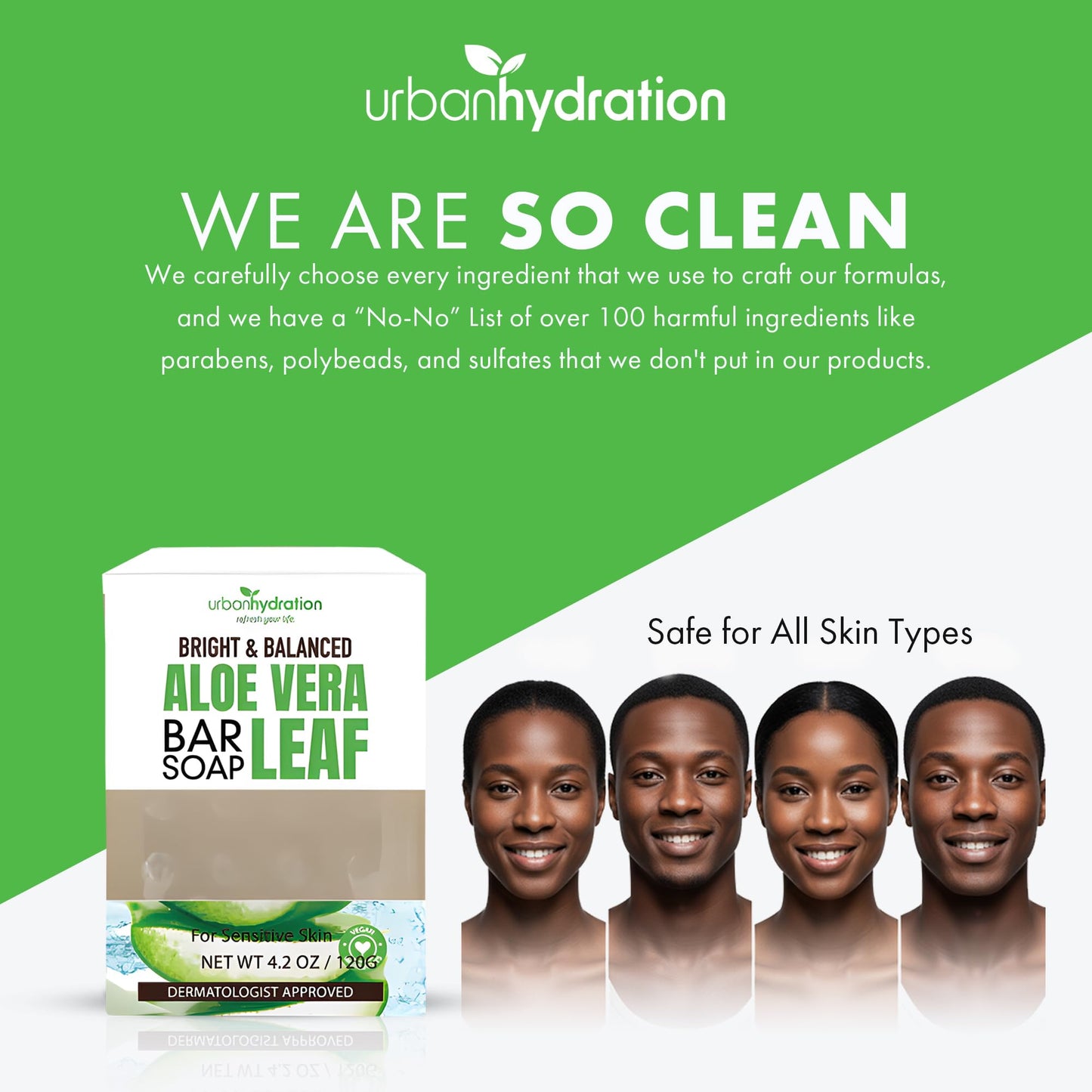 Urban Hydration Aloe Vera Face & Body Bar Soap 6 Pack | Suitable for Daily Use, Silicone, Paraben, Polybead and Sulfate Free, Safe for Oily, Psoriasis and Eczema Prone Skin | 4.2 Ounces