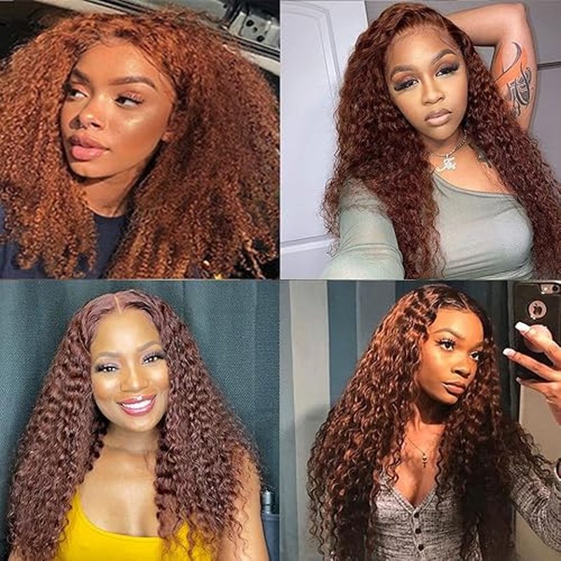 Brown curly Bundles Color #30 Human Hair Bundles Light Kinky Curly Bundles 14 16 18 Inch Mixed Length 3 Bundles Real Brazilian Virgin Auburn Human Hair Extensions Color #30 KInky Curly Bundle