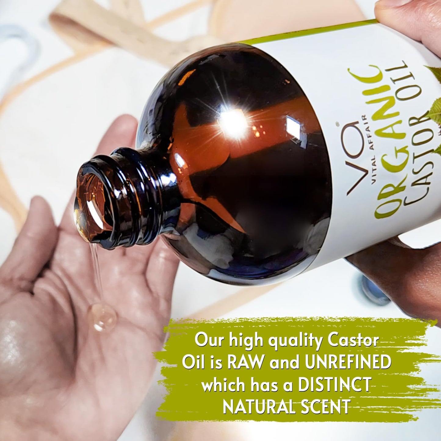 VITAL AFFAIR Organic Castor Oil 16 oz - Cold Pressed, Hexane Free & Unrefined Glass Bottle for Pack Wrap Routine, Hair Growth, Skincare, Face & Nails