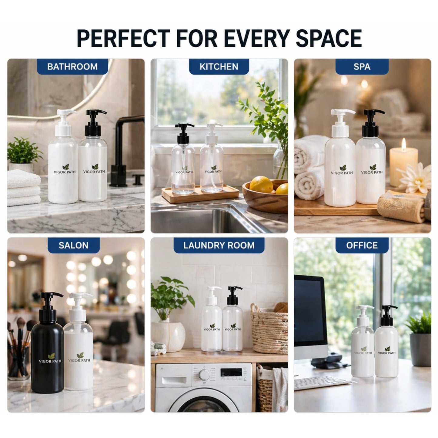Universal Shampoo/Conditioner Dispenser Pump for Bottles, Leak Proof, Pump Top Fits 1 L/33.8 oz Bottles, 28/410 Neck Size, (Variety Pack of 2)