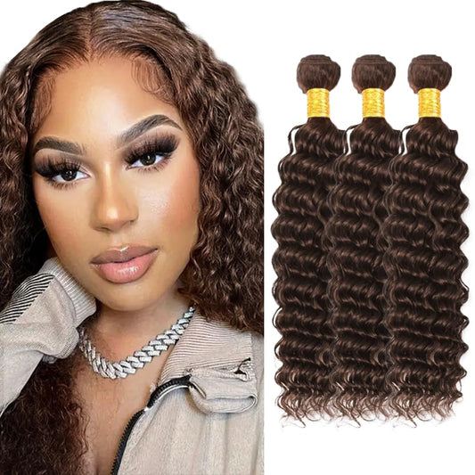 #4 Bundles Dark Brown Deep Wave Bundles 18 20 22 inch Brazilian Unprocessed Virgin Brown Deep Wave Bundle