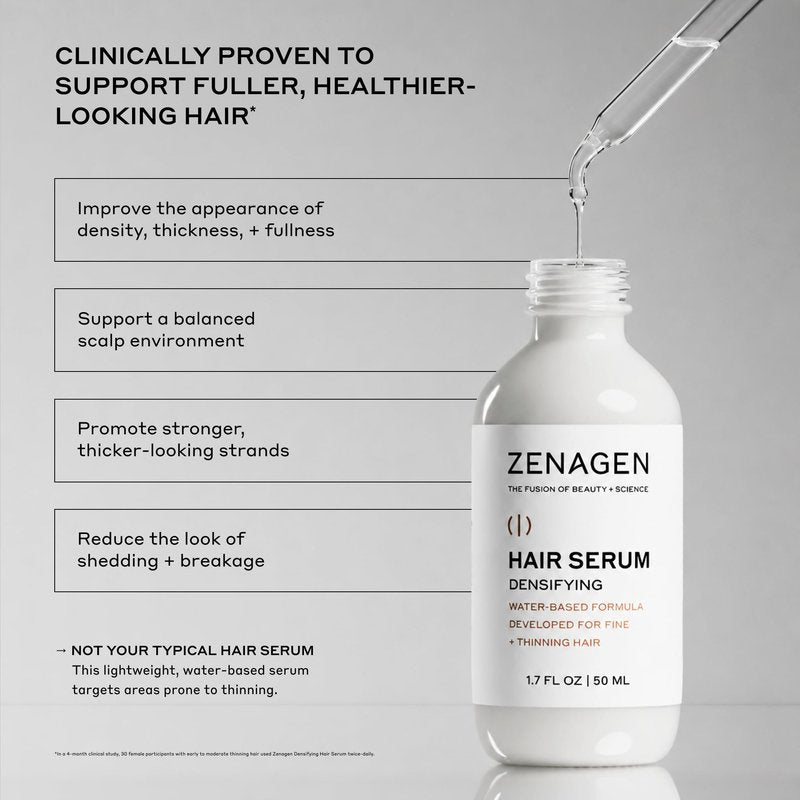 ZENAGEN Densifying Hair Serum for Fine + Thinning Hair | Boosts Hair Density, Strengthens & Nourishes Hair Follicles, Non-Greasy Water-Based Formula, Plant-Based, Vegan, All Hair Types, 1 oz