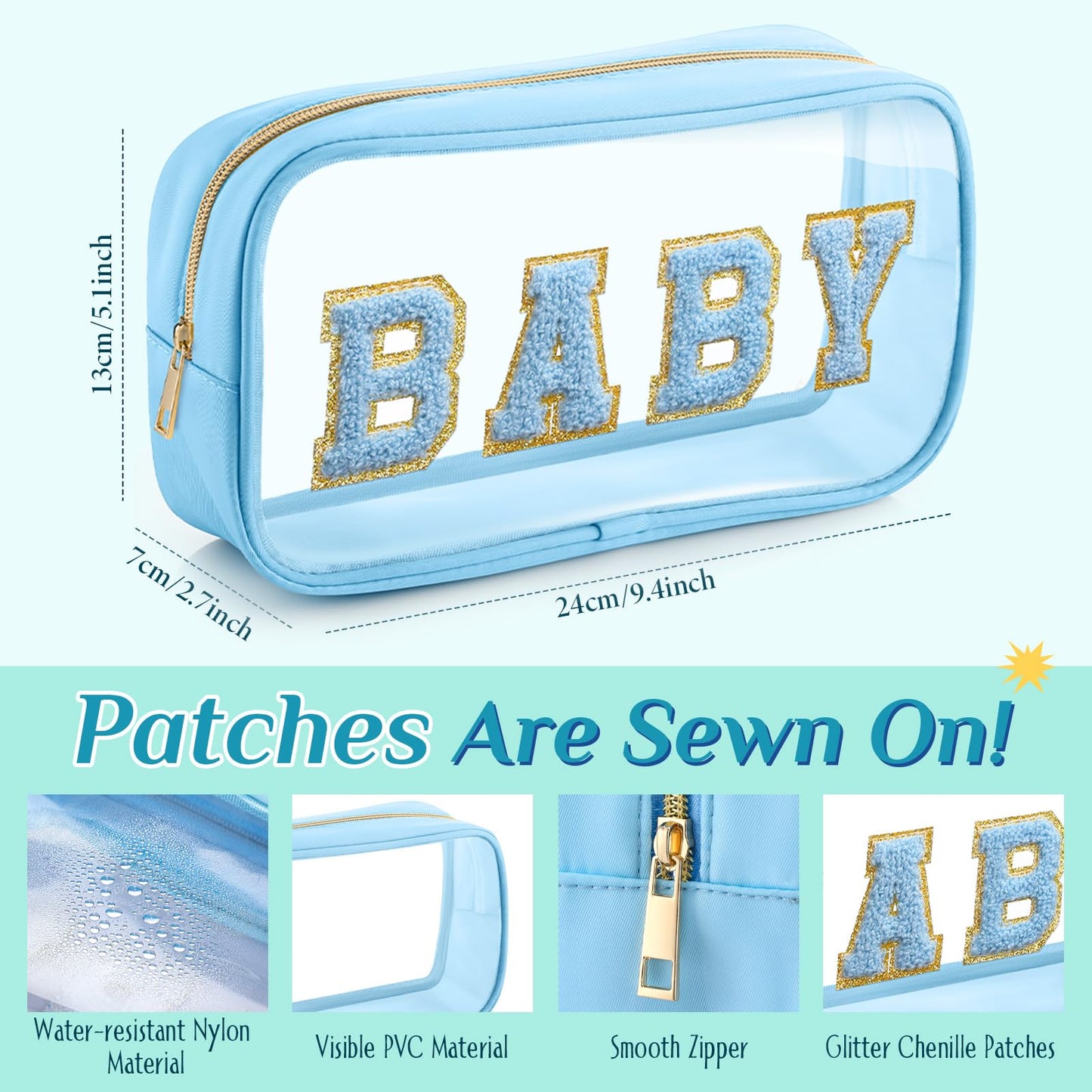 SilTriangle 4 Pcs Mama and Baby Toiletry Bag Clear Chenille Letter Diaper Bag Pouch Snacks Makeup Stuff Travel Preppy Transparent Pouch with Zipper for Women Gift(Fresh Color)