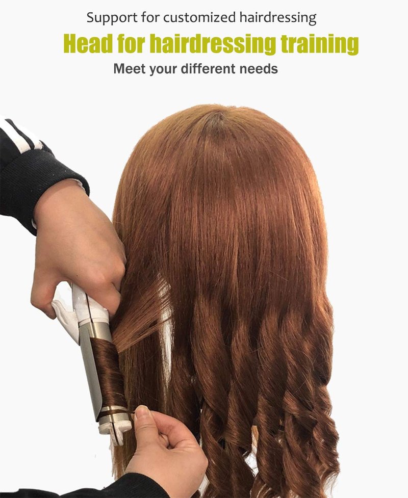 18'' Mannequin Head with Human Hair Cosmetology Manikin Doll Head with 100% Real Human Hair for Braiding Hairdresser Practice Styling with Free Table Clamp Stand