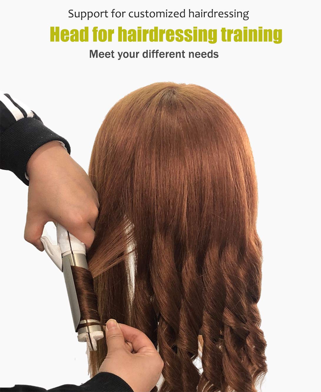 18'' Mannequin Head with Human Hair Cosmetology Manikin Doll Head with 100% Real Human Hair for Braiding Hairdresser Practice Styling with Free Table Clamp Stand