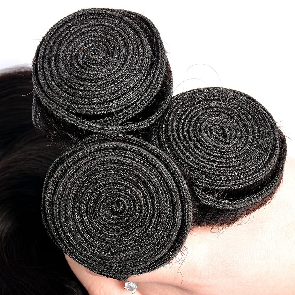 GveoXvo Straight Human Hair Bundles 16 18 20 Inch Straight 3 Bundles Human Hair Brazilian Remy Virgin Hair Extensions Straight Hair Bundle Natural Black 50g Per Bundle