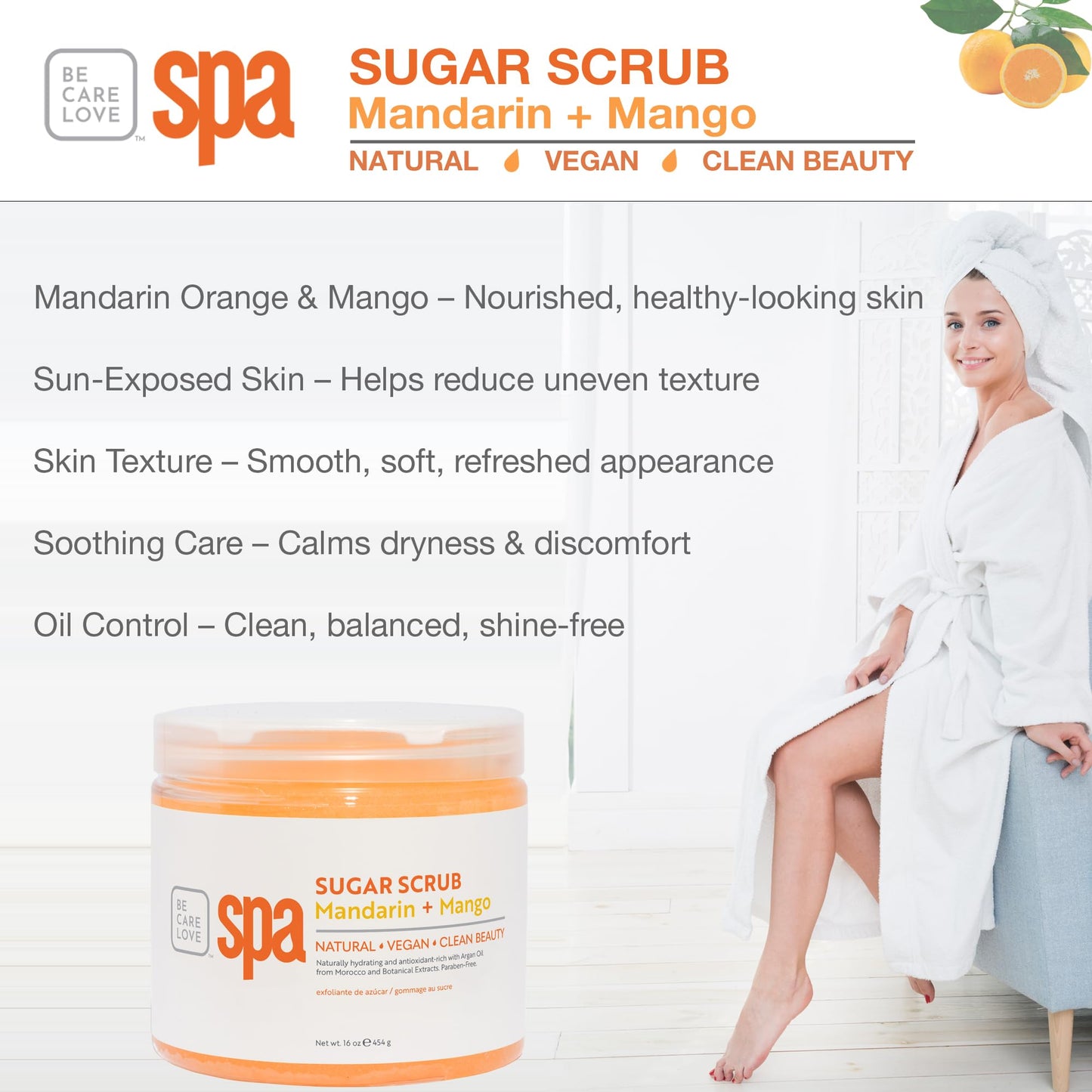 BCL Spa Sugar Scrub, Mandarin Mango For Hands, Feet and Body, 16 oz