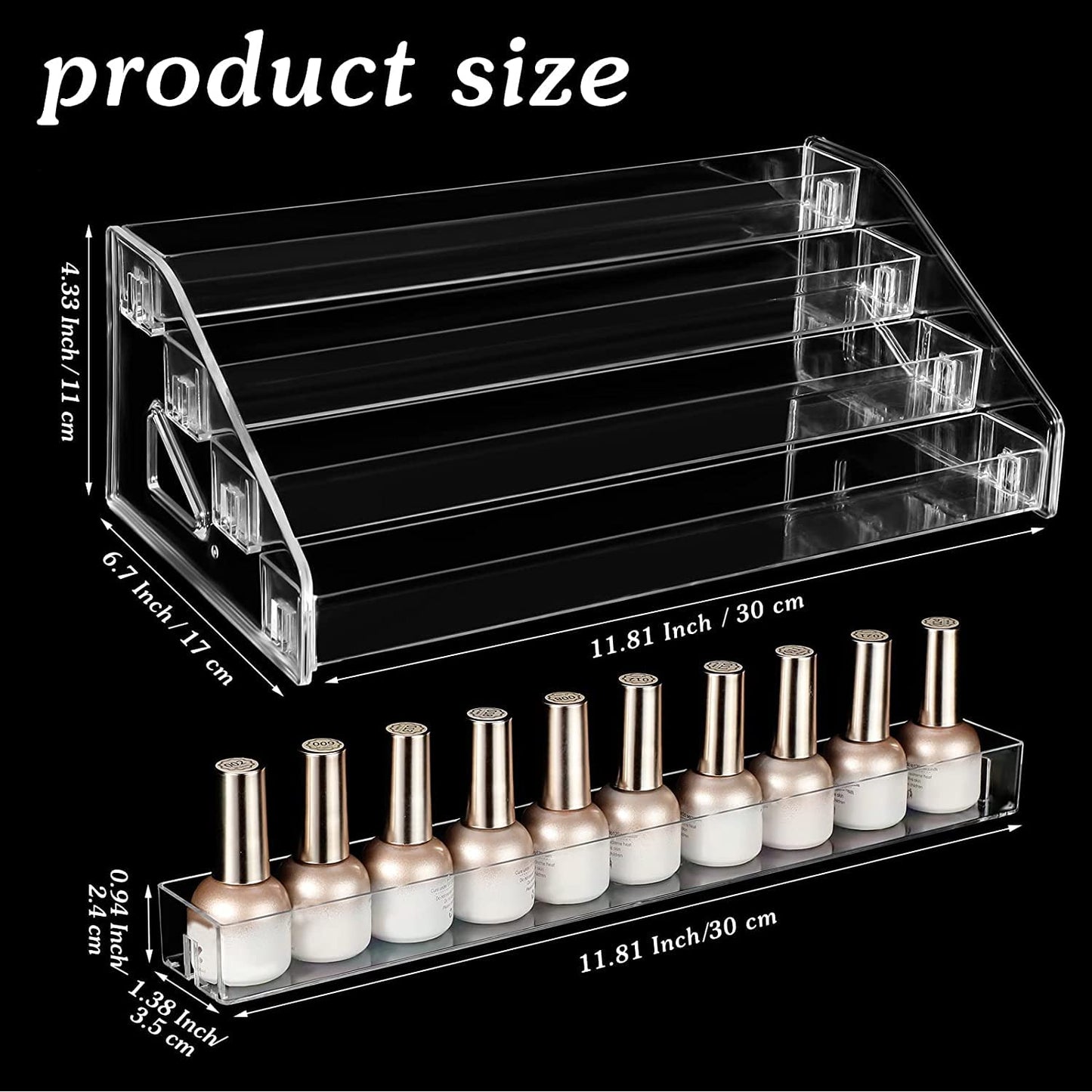 YIEZI Nail Polish Organizer 84 Bottles of 7 Layers Sunglass Organizer Acrylic Display Rack Eyeglasses Storage Essential Oils Holder Makeup Organizer No Tool Needed Assembly, Clear (2 Pack)