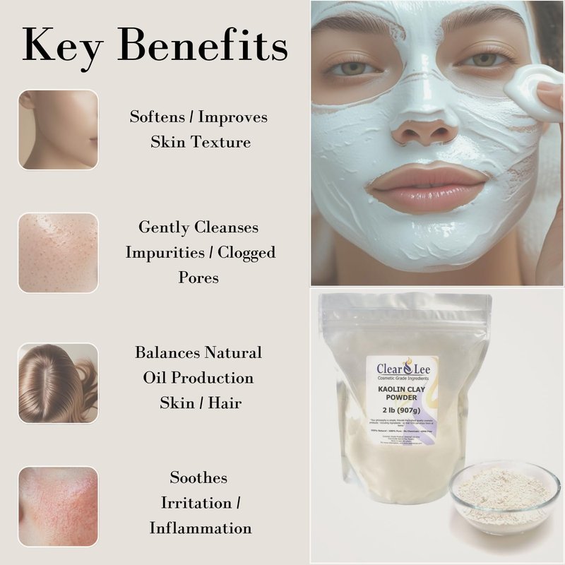 Kaolin Clay Powder - 100% Pure Cosmetic Grade for Skin Detox & Rejuvenation | 5 LB