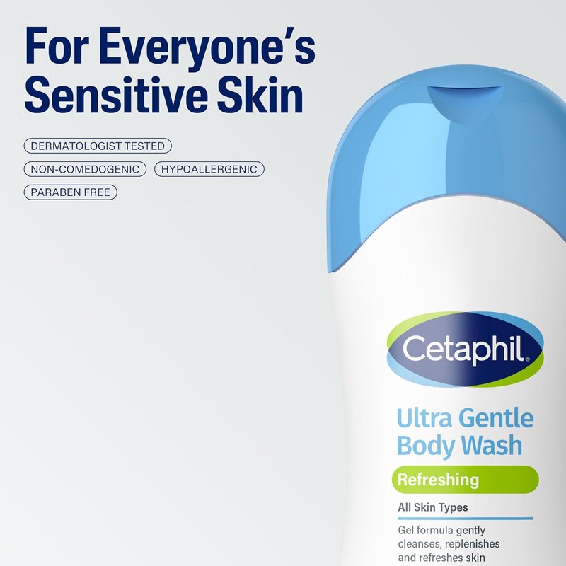 Cetaphil Ultra Gentle Body Wash - Refreshing Aloe Vera & Calendula | 16.9oz Pack of 3 for Sensitive Skin