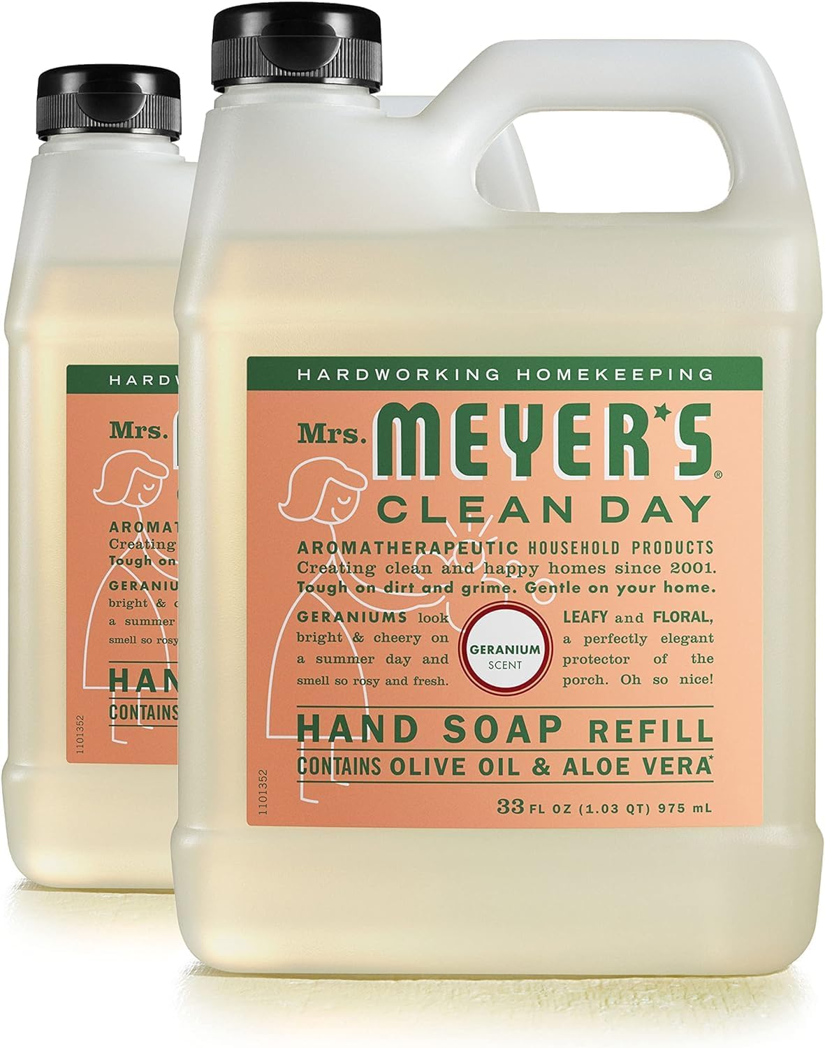 Mrs. Meyer's Clean Day Hand Soap Refill | Geranium Scent with Essential Oils | 33 Fl. Oz - Pack of 2