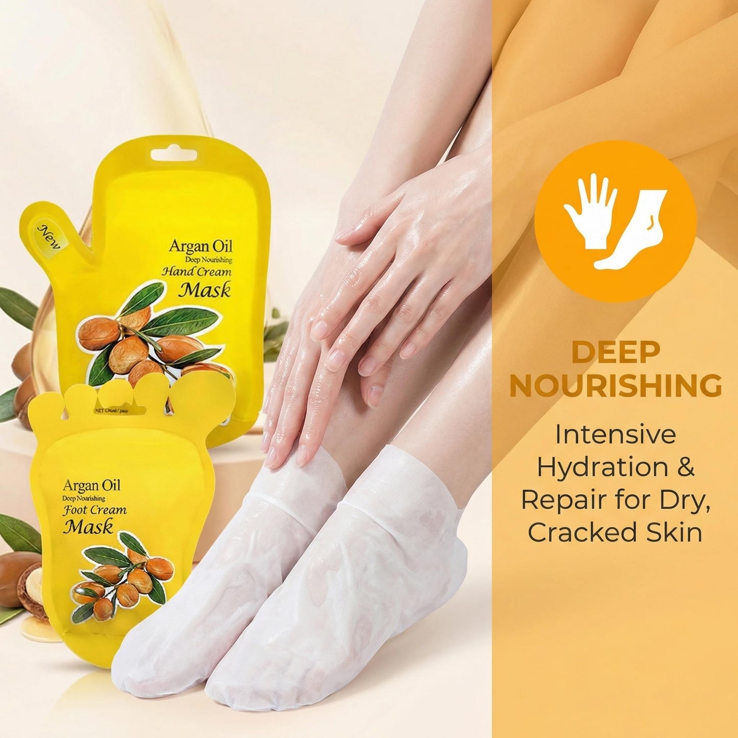 Elitzia Argan Oil Hand Mask & Foot Mask Set 10 Packs (5 Socks & 5 Gloves) Deep Nourishing Moisturizing Hydrating Gloves for Dry Cracked Rough Hands & Feet Self-Care Home Spa for Women Seniors ETAO10