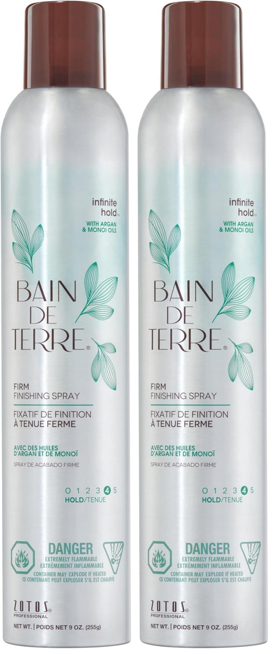 Bain de Terre Infinite Hold Firm Finishing Hair Spray Hairspray | Argan & Monoi Oils | Paraben Free | 9 Fl Oz (Pack of 2)