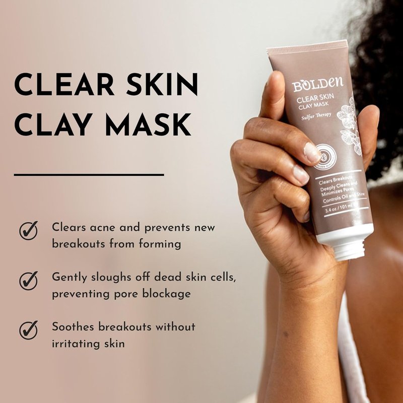 Clear Skin Clay Mask - Deep Pore Cleansing Sulfur Formula | Pore Minimizer & Oil Reducer for Sensitive Skin | 3.5 fl oz