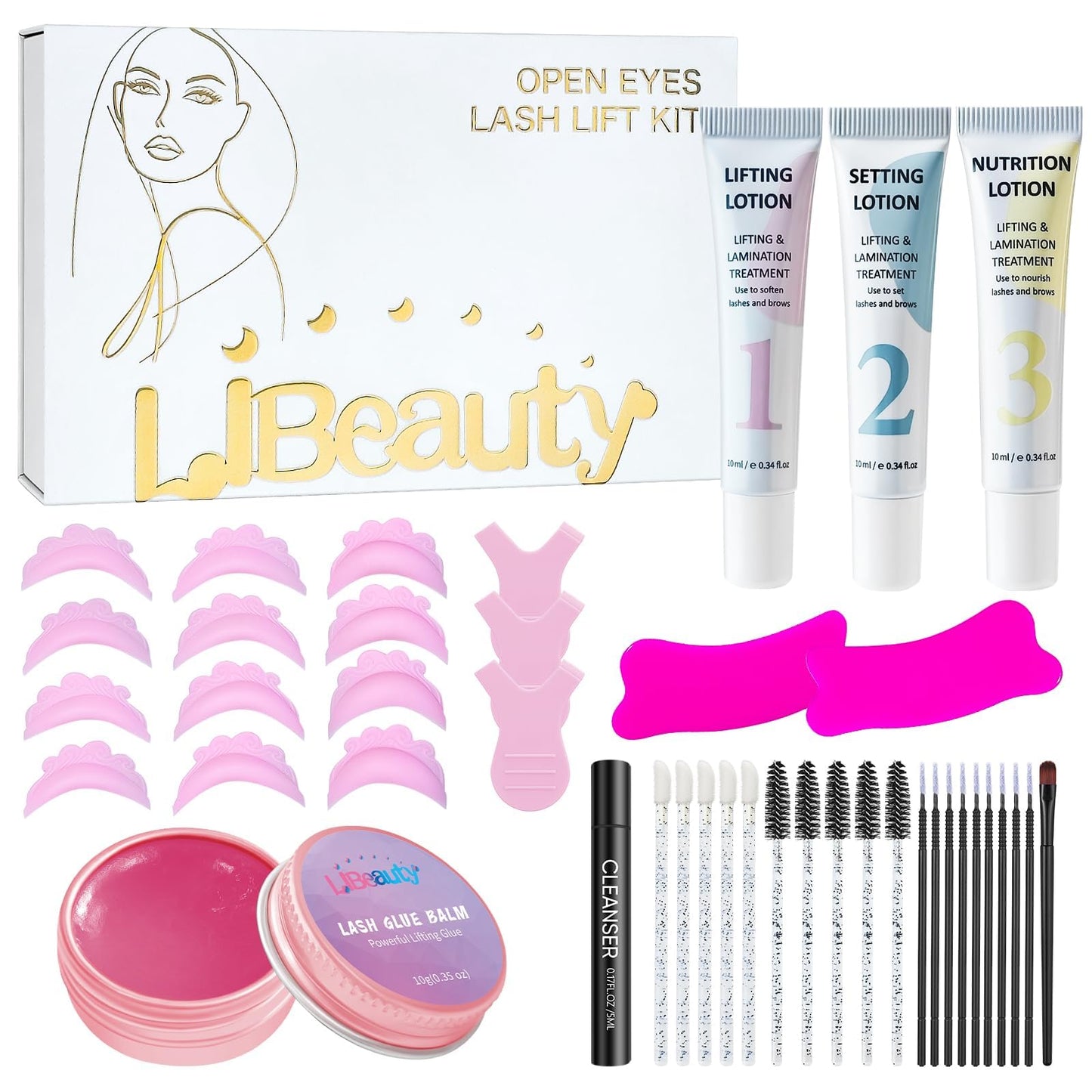 Libeauty Lash Lift Kit with Lash Glue Balm Eyelash Lift Kit & Brow Lamination Kit New Lash Lifting Pads Last Up 4-6 Weeks Tubular Precision Design Curling Perming Lotion & Liquid Set Home Perm Kit