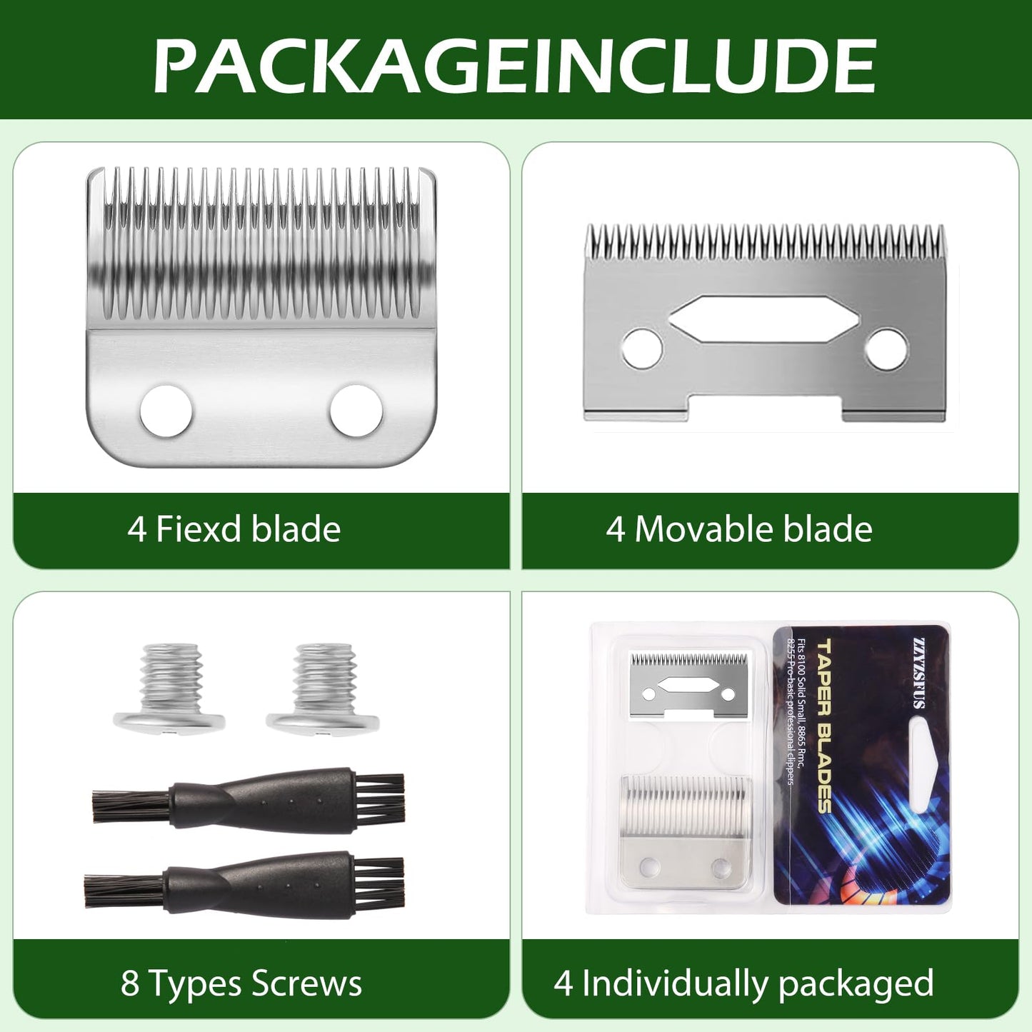 ZZYZSFUS 4 Pack Professional Replacement Clipper Blades,Precision 2 Holes Adjustable Hair Clipper Parts Blade for 5-Star Senior, Magic Clip, Reflections Senior