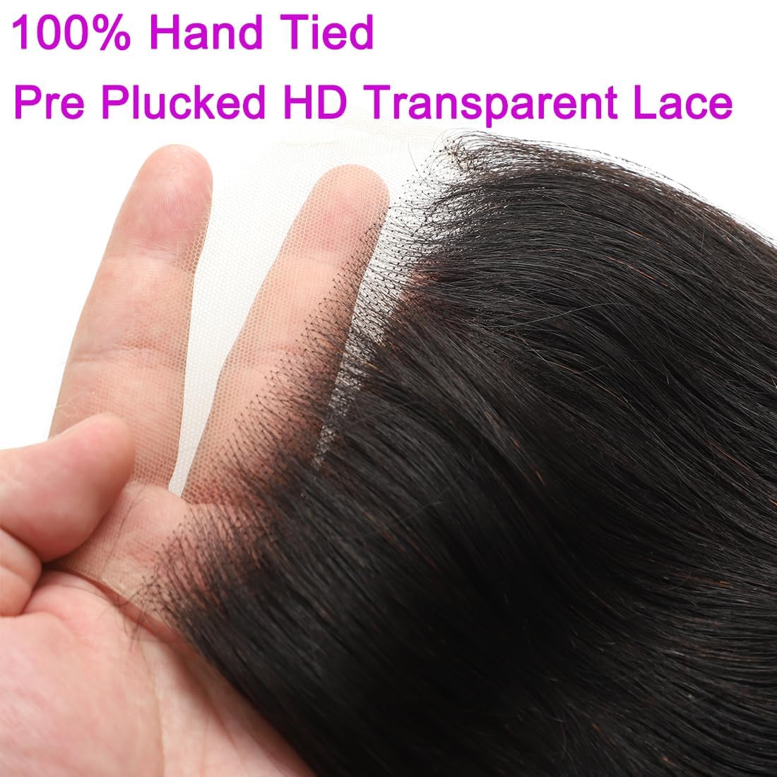 5x5 Transparent HD Lace Closure Body Wave Human Hair Closure Invisible 12A Brazilian Virgin Human Hair Free Part 5x5 100% Real Human Hair Pre Plucked Closure Natural Black 16 Inch