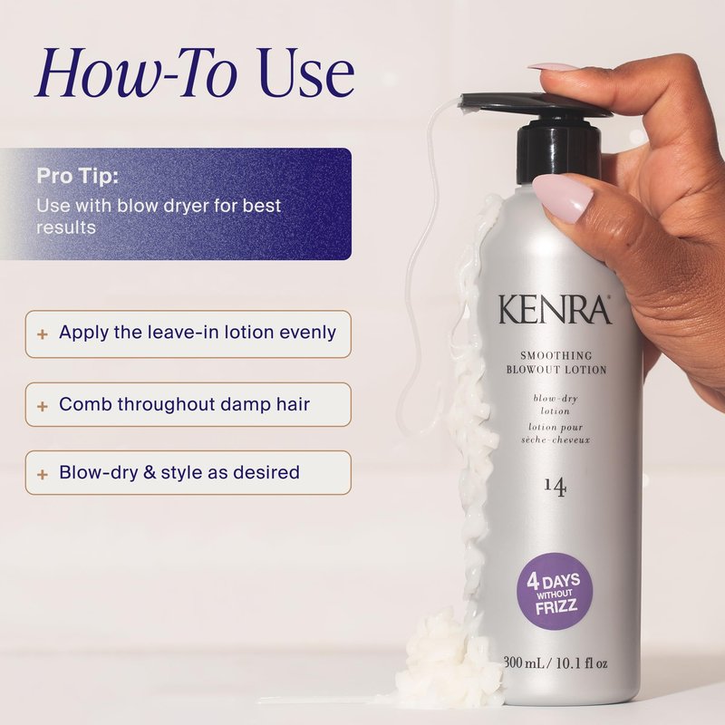 Kenra Professional Smoothing Blowout Lotion 14 | Up To 4 Days Without Frizz | Enhances Smoothness & Manageability Of A Blowout | Thermal Protection | Medium To Coarse Hair | 10.1 fl. Oz