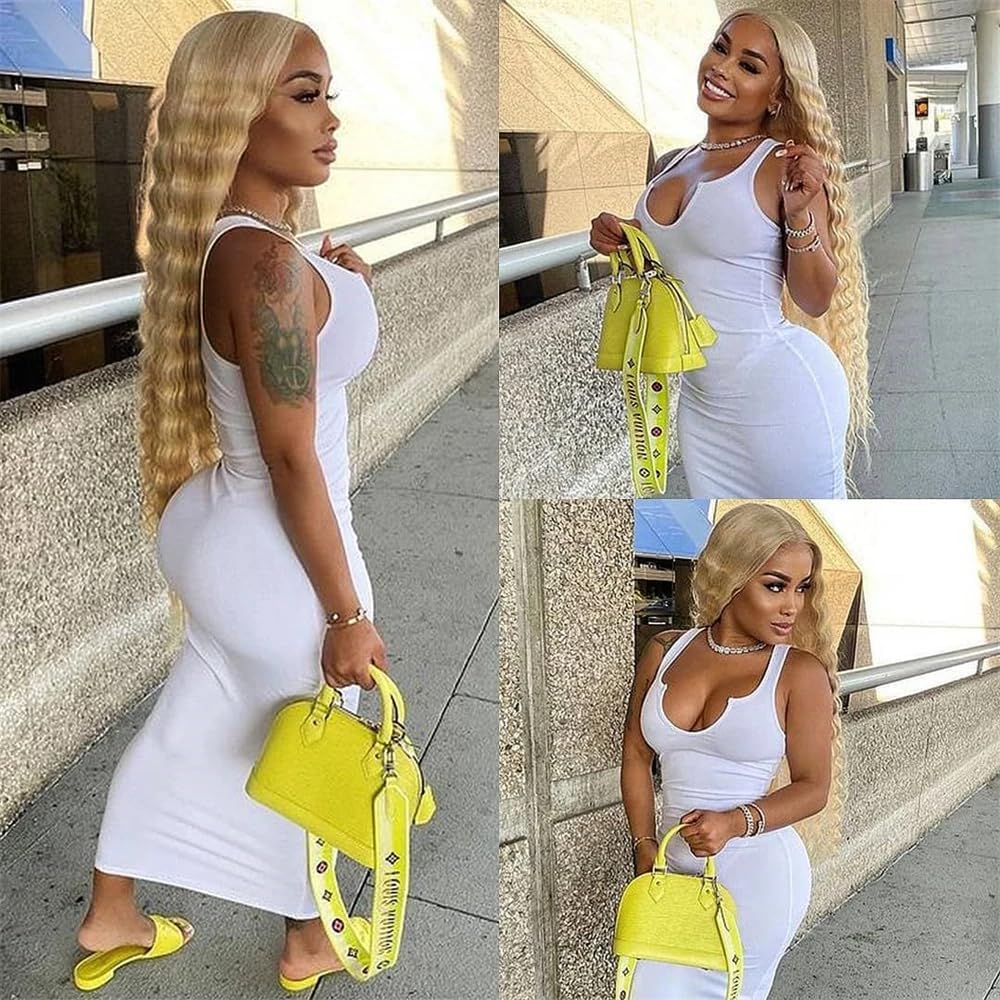 MLMYBAYEA P27/613 Human Hair Bundles Blonde Deep Wave Bundles 08 10 12 Inch Blonde Highlight Deep Wave Extensions Unproceesed Brazilian Virgin Hair For Women