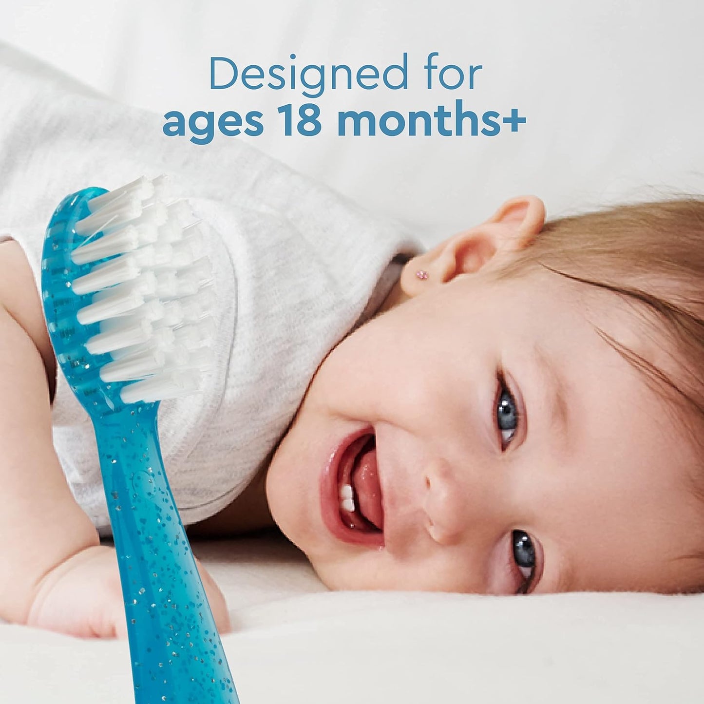 RADIUS Totz Toothbrush - Extra Soft BPA-Free Brush for Delicate Teeth & Gums | Pink Sparkle, Age 18 Months+
