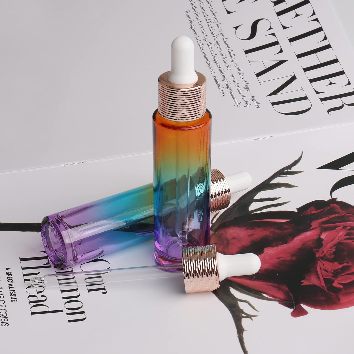Kesell 30ml Glass Dropper Bottles, Empty Perfume Bottles Containers for Essential Oil, DIY Cosmetic Storage (Pack of 14, with Funnel), Rainbow Color