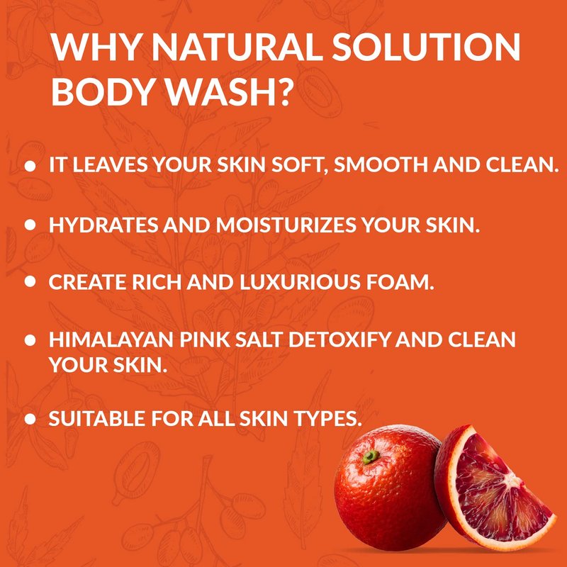 Natural Solution Body Wash - Revitalizing Organic Blood Orange Extract & Himalayan Pink Salt | 17 fl oz Each, Pack of 6