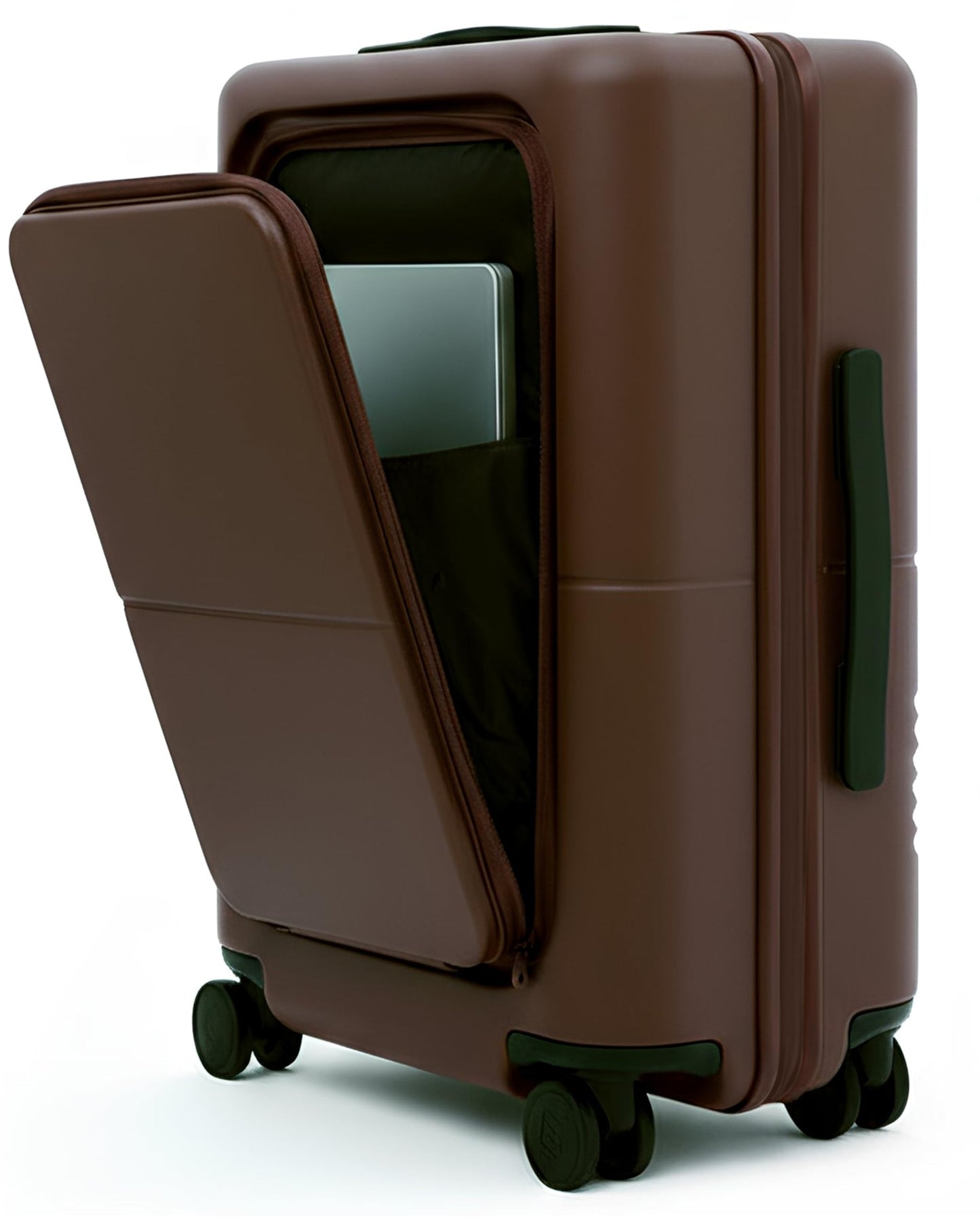 July Carry On Pro - 20" Hardshell with Front Pocket, Airline Approved Carry On Luggage with Wheels, TSA Lock Rolling Suitcase, Silent Spinner Wheels, USB Ports & Ejectable Battery - Dark Brown