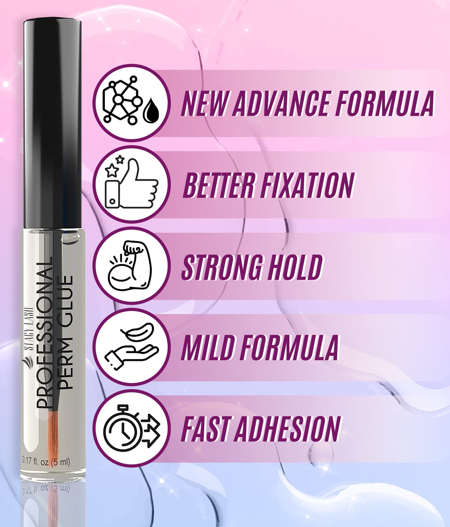 STACY LASH Professional Perm Glue / 0.17 fl.oz./ 5 ml/Transparent Lash Adhesive/Water-Soluble Eyelash Lifting Glue/Supplies for Professional & Home Use