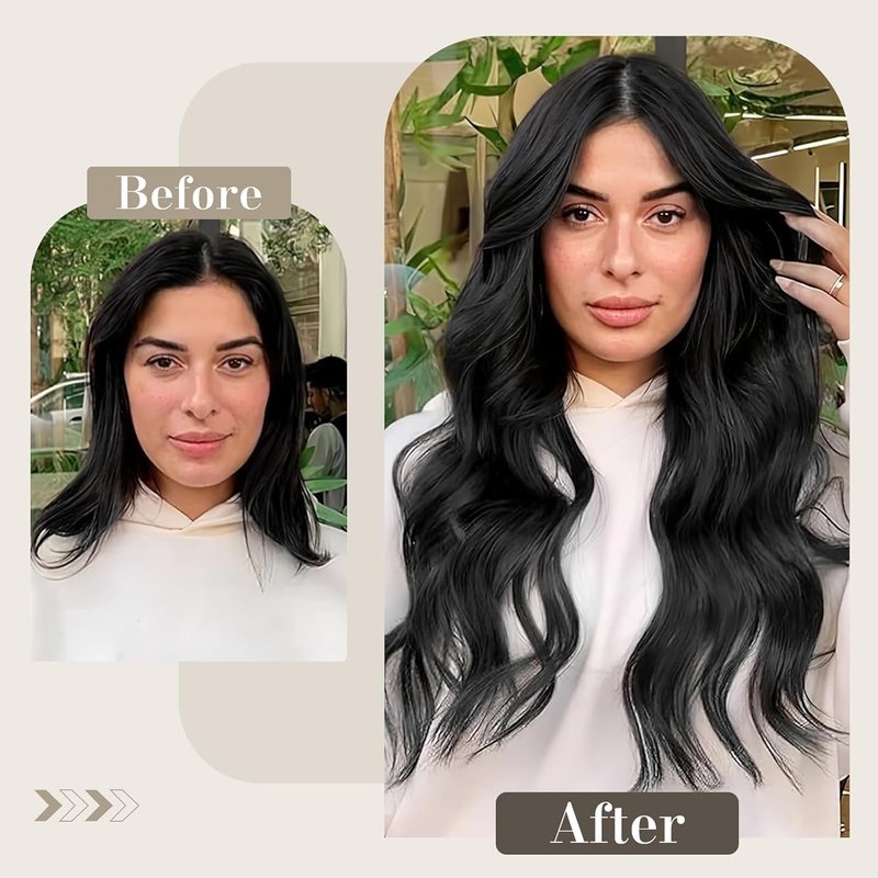 Tape In Hair Extensions - 20 Inch Human Hair - Seamless & Invisible | 50g, 20pcs - Jet Black