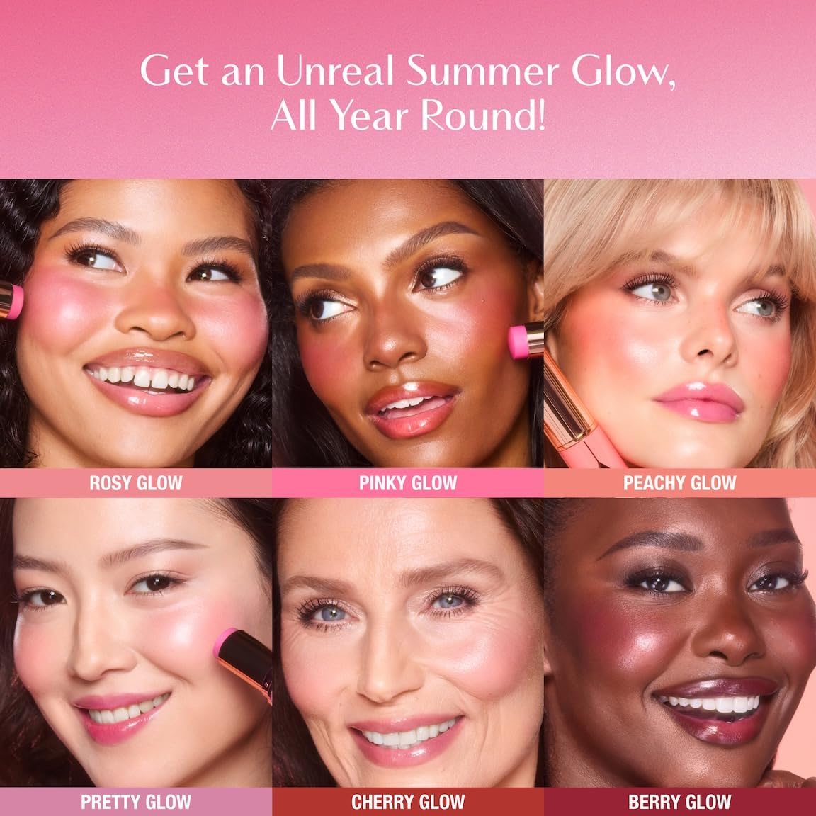 Charlotte Tilbury Unreal Healthy Glow Blush Stick - Buildable Cream Makeup with a Skincare-Infused Formula - Easy to Use, Blendable & Leaves Skin with a Luminous Sheen - Pinky Glow