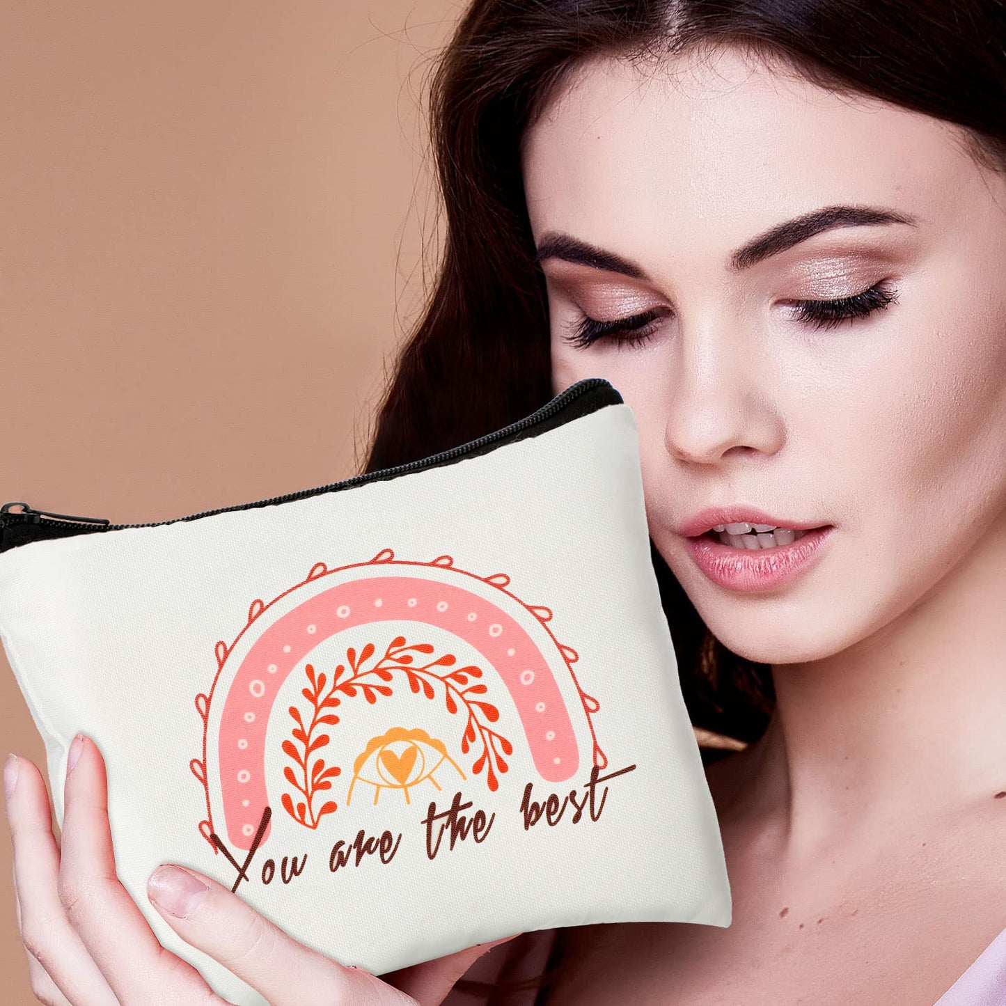 Chunful 36 Pcs Rainbow Canvas Makeup Bags Inspirational Gifts Bulk Keychains and Pastel Pens Motivational Cosmetic Bag for Mom Women Mother's Day Appreciation Gifts Birthday Party Favors