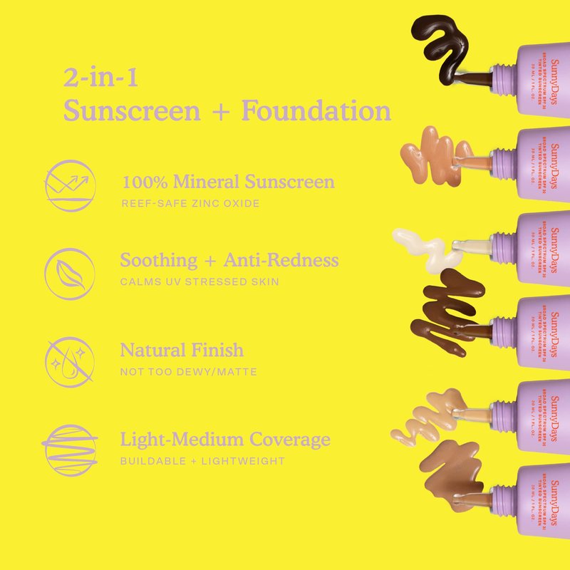Tower 28 SunnyDays SPF 30 Tinted Moisturizer - 2-in-1 Buildable Coverage Foundation + Mineral Sunscreen for Face - Zinc Oxide, Aloe & Prickly Pear for Sensitive Skin - 50 Tan/Yellow (1 oz)