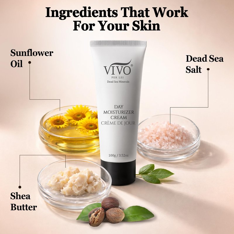 Vivo Per Lei Dead Sea Day Cream - Hydrating and Soothing - Contains Shea Butter - Anti Aging Moisturizer Face Cream for Women - Lightweight - Non Greasy - For Daily Use - 3.4 Fl Oz. - pack of 2