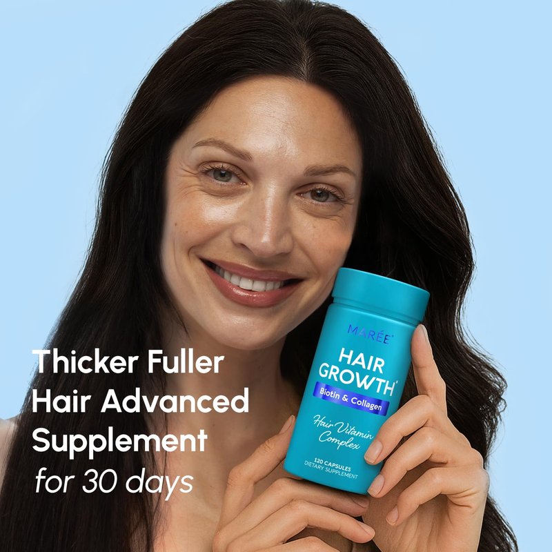 MAREE Hair Growth Vitamins - Faster Thicker Hair Growth Products - Biotin & Collagen Complex Hair Growth Supplements - Hair Vitamins for Hair Loss for Women & Men - Vitaminas Para El Cabello 120 Pills