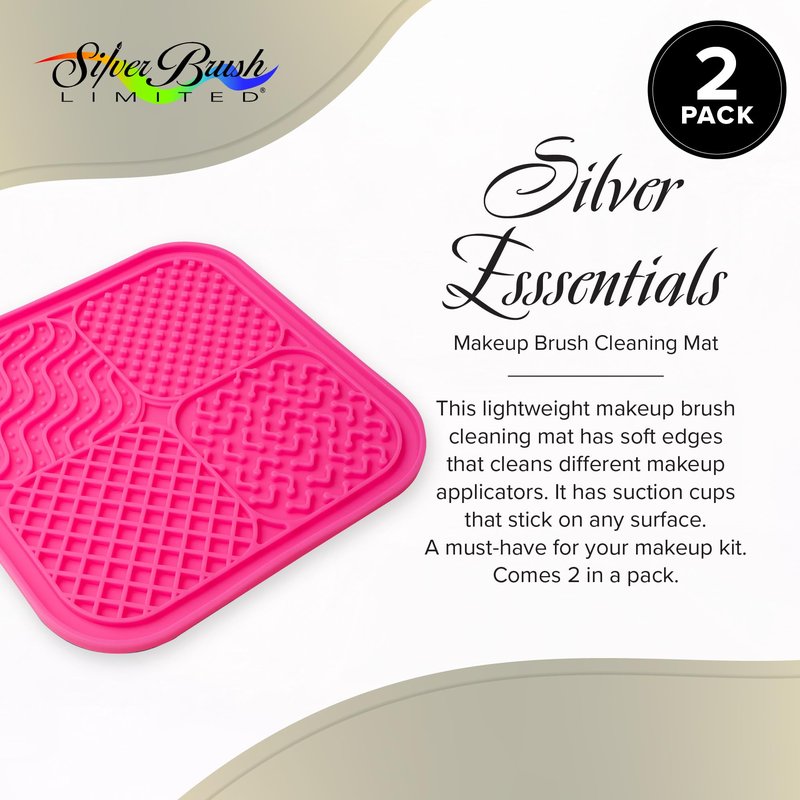 Silver Brush Limited 9060 Silver Essentials Multi-Quadrant Brush-Cleaning Silicone Mat for Makeup Brushes, Makeup Applicators, and Makeup Sponges, For Home and Travel, 2 Pack