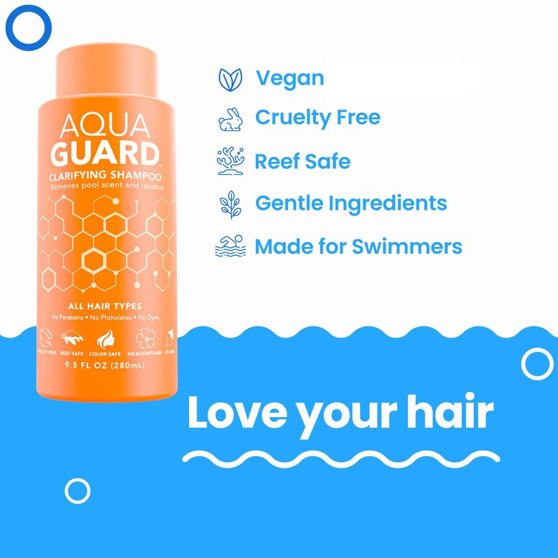 AQUA GUARD Clarifying Shampoo | Remove Chlorine & Pool Hair Smell | Paraben Free, Vegan, Color Safe, Leaping Bunny Certified