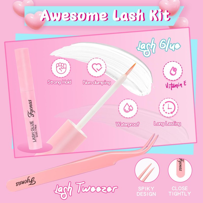 Fyonas Cat Eye Lashes Wispy False Eyelashes Fluffy Faux Mink Lashes 8 Pairs D Curl Fake Lashes Multi-layered Strip Lashes 8-18mm Lash Kit with Lash Glue and Tweezers (Hottie)